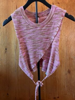 Free People Marled Pink and Tan Wrap-Front Knit Crop Top